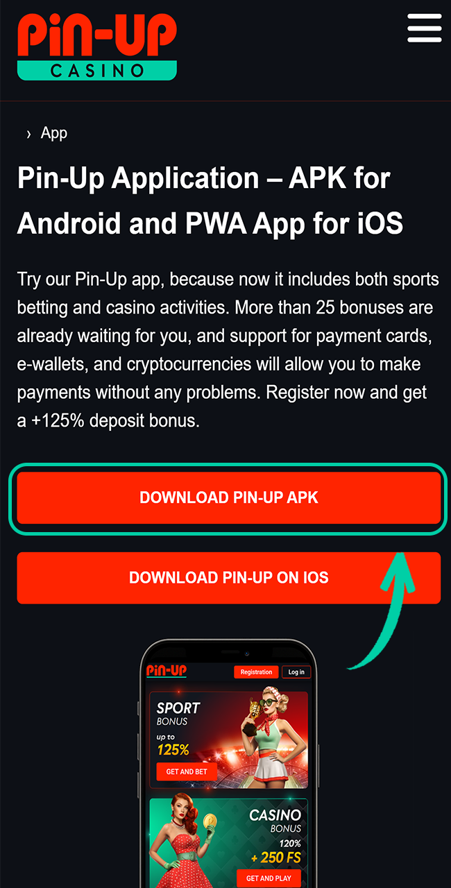 Download the official Pin Up APK file to install the casino app.