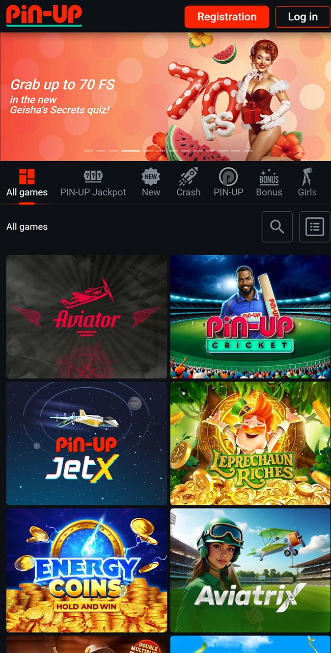 Play top-rated online slots and live games at Pin Up casino.