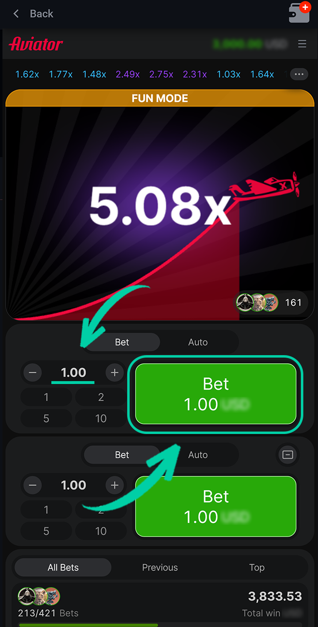 Place your bets and start playing Aviator at Pin Up casino.