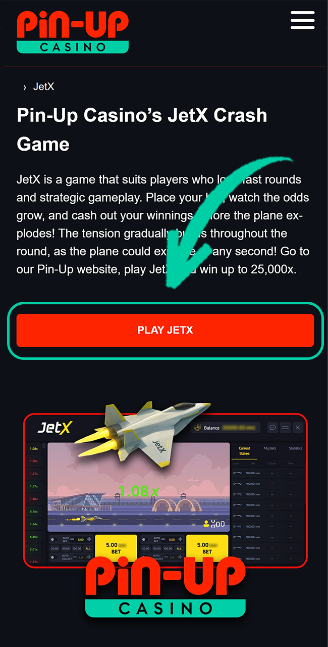 Register on the official Pin Up website to access the casino.