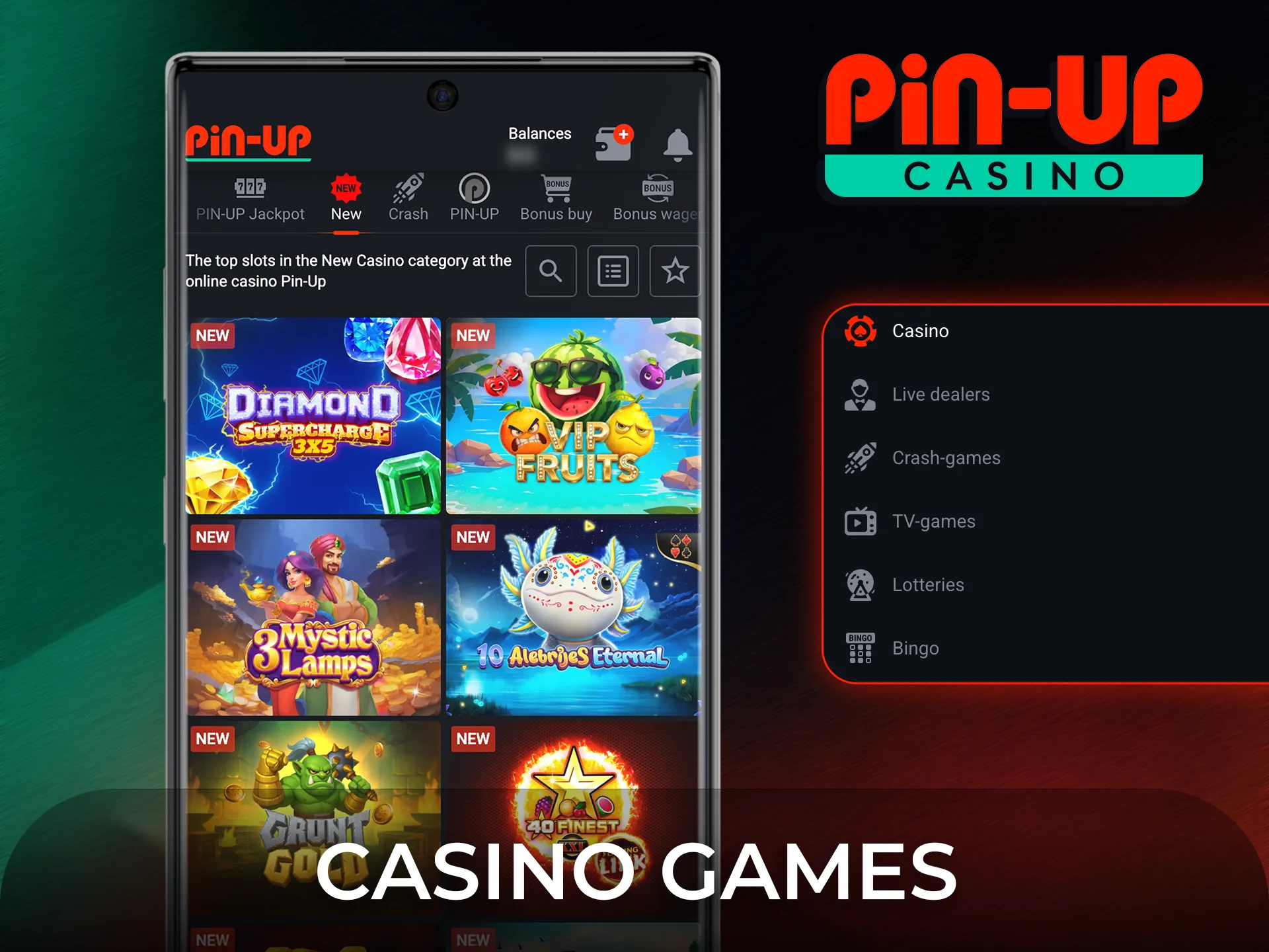 Browse the huge variety of casino games in the Pin-Up app.