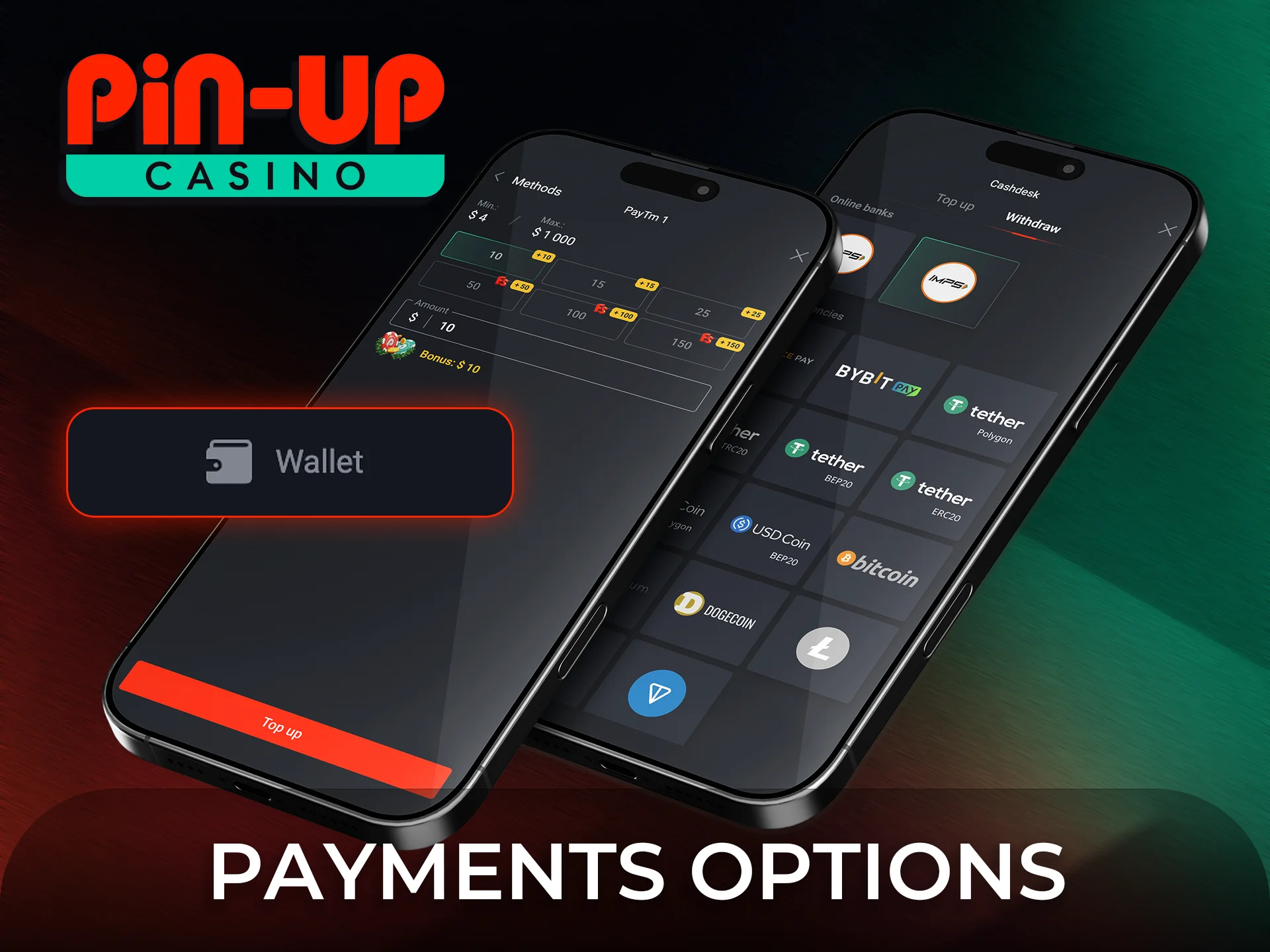 Select preferred payments options for transactions in the Pin-Up app.