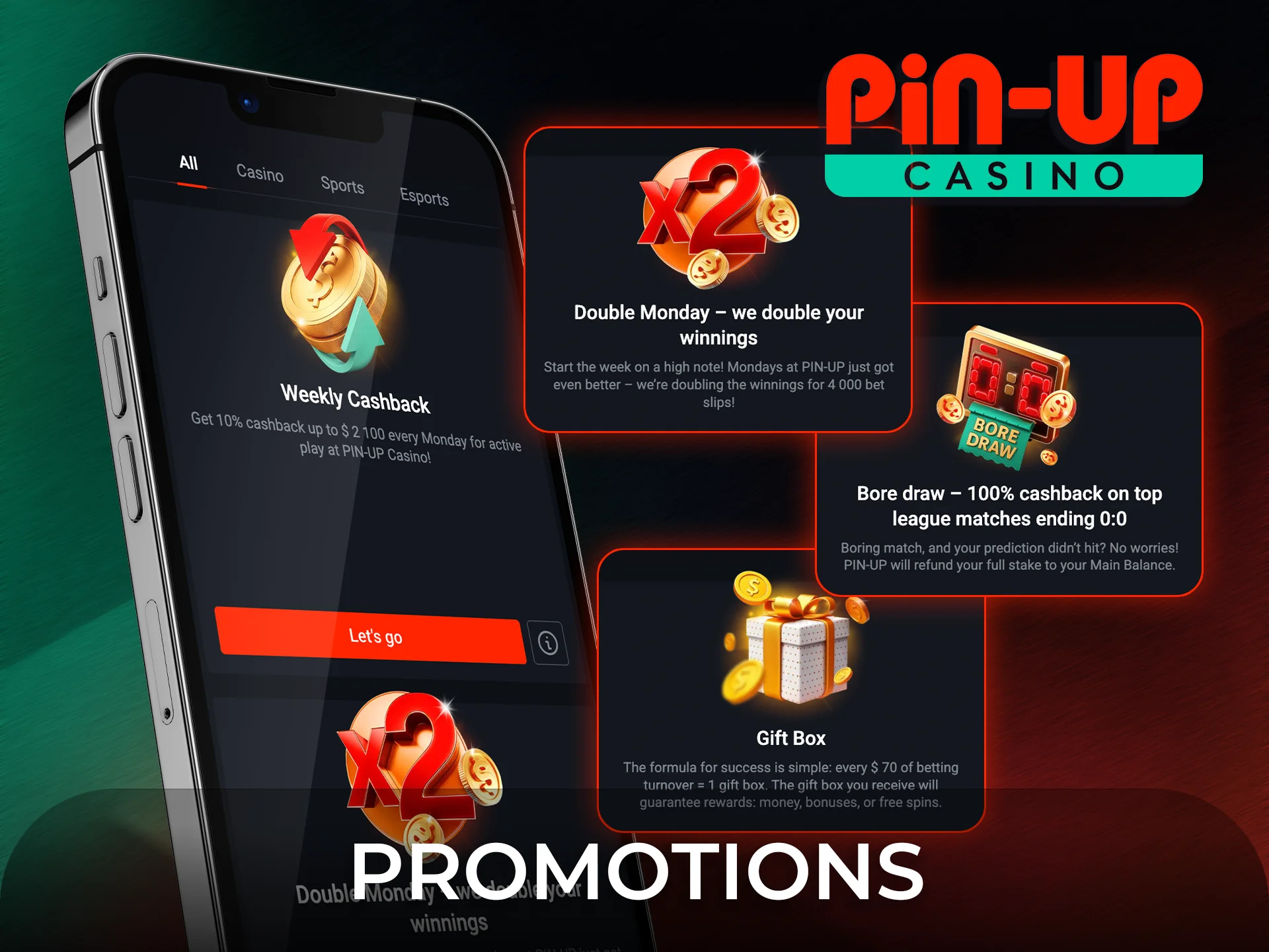 Explore active promotions for current user within the Pin-Up app.