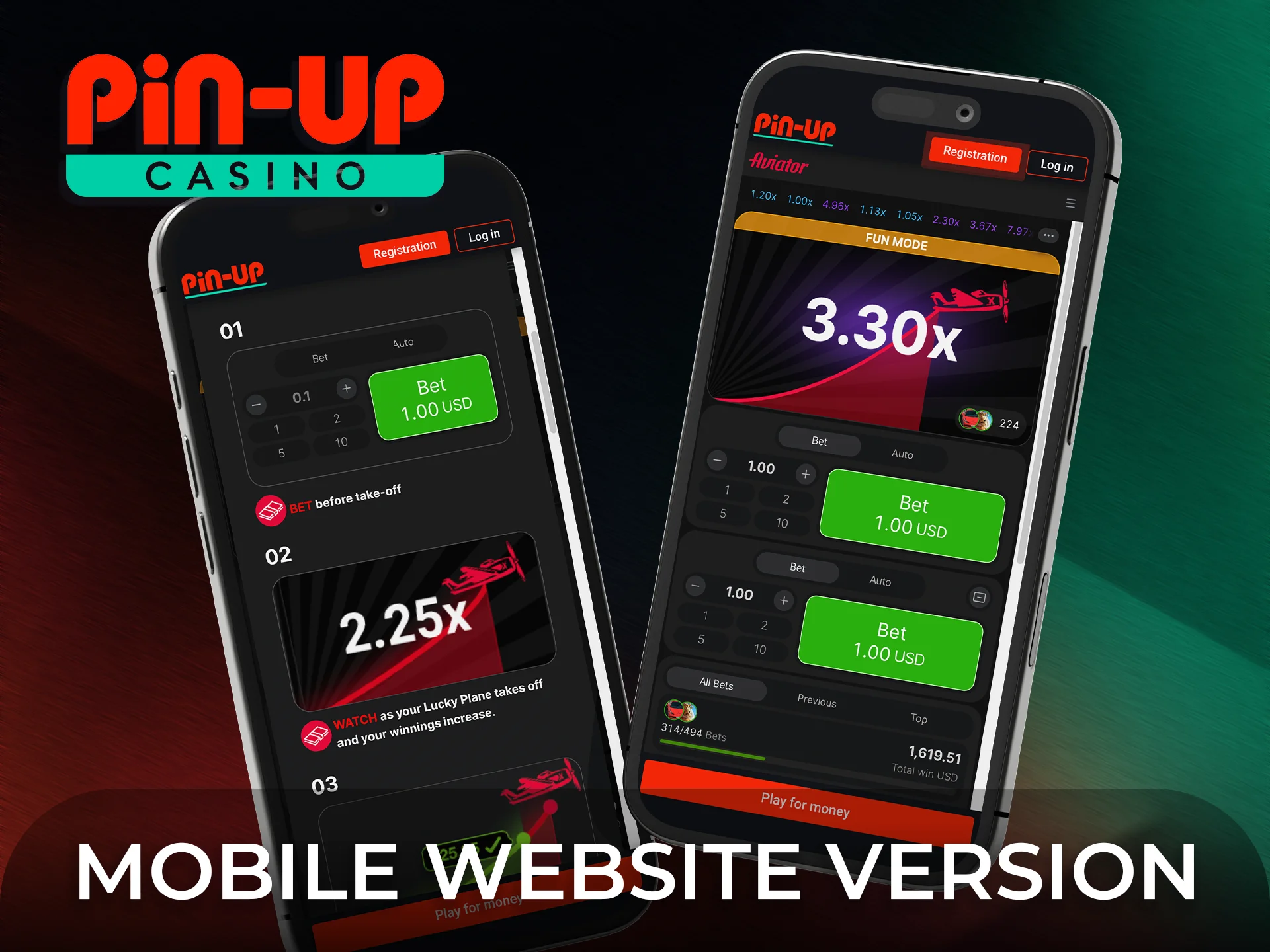 Play Aviator via mobile website version of the Pin-Up platform.