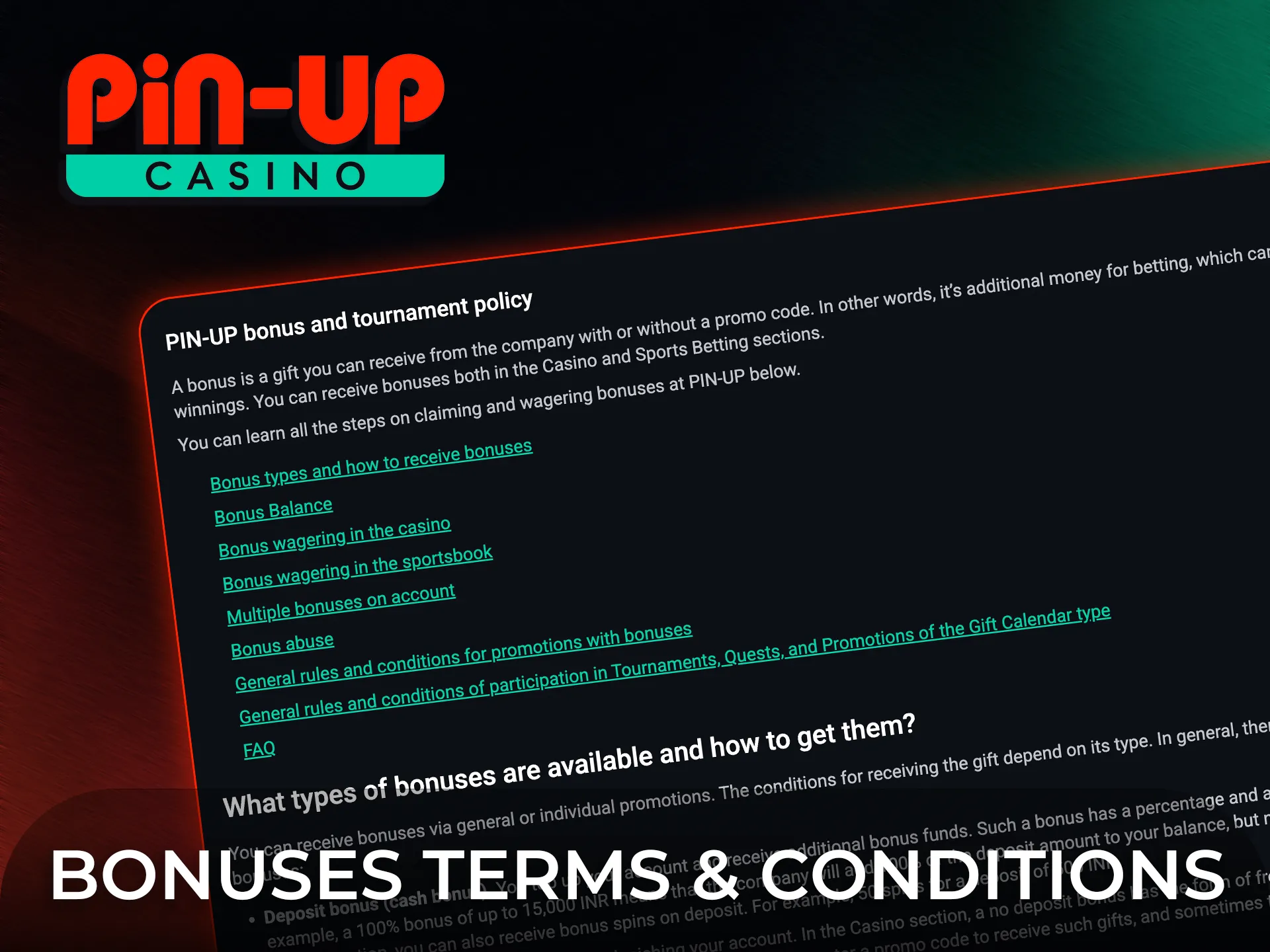 Read the additional Pin-Up bonuses terms and conditions for fair play.