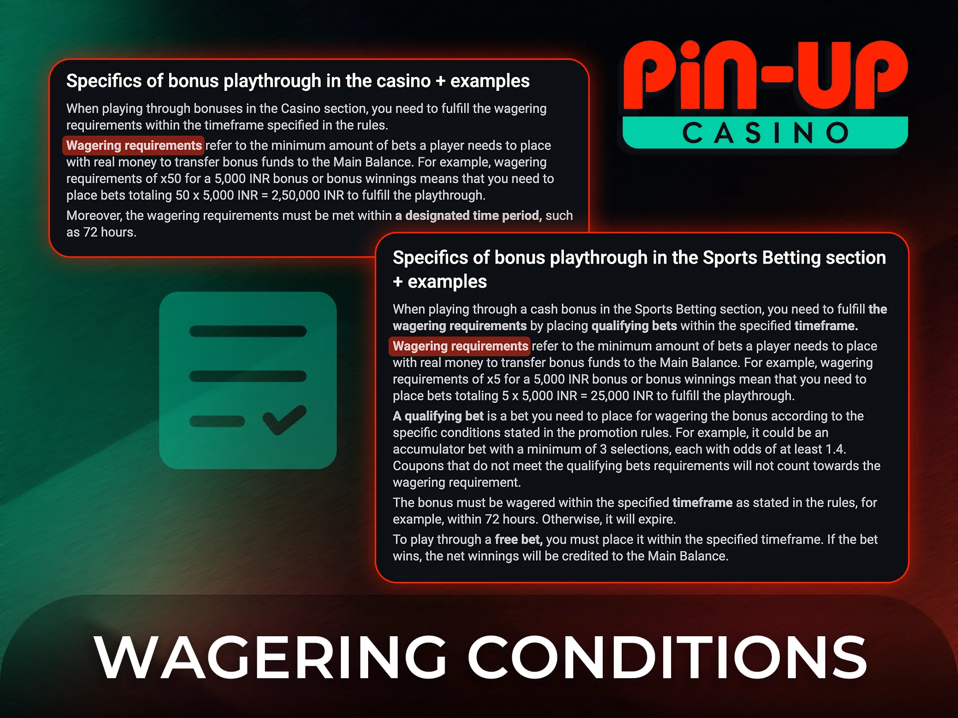 Meet the specific wagering conditions to withdraw your Pin-Up bonuses.