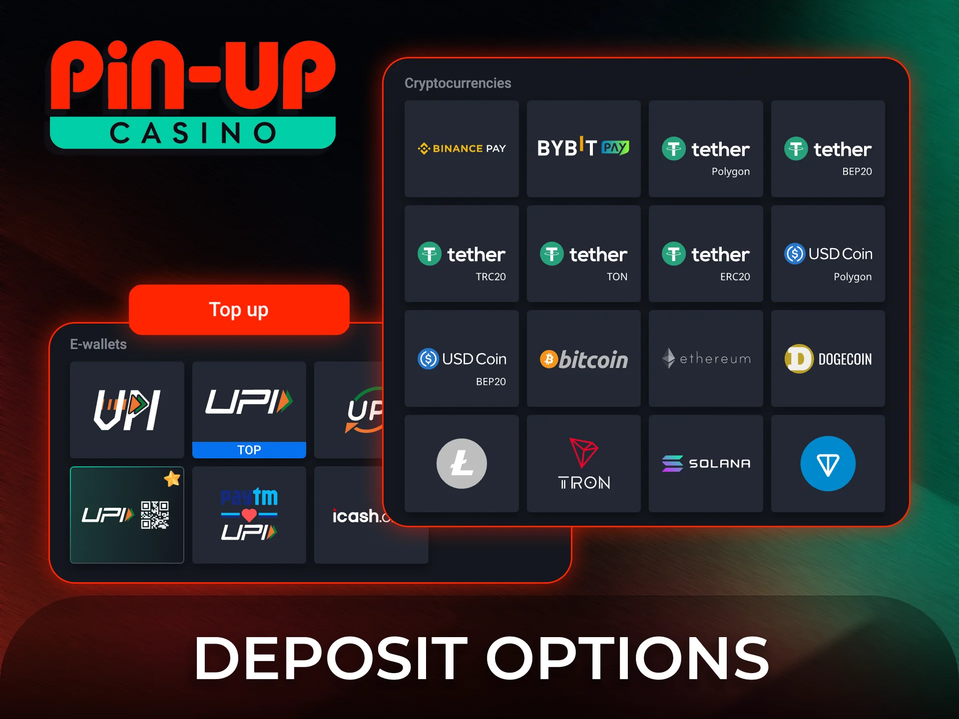 Choose from various deposit options for safe transactions at Pin-Up.