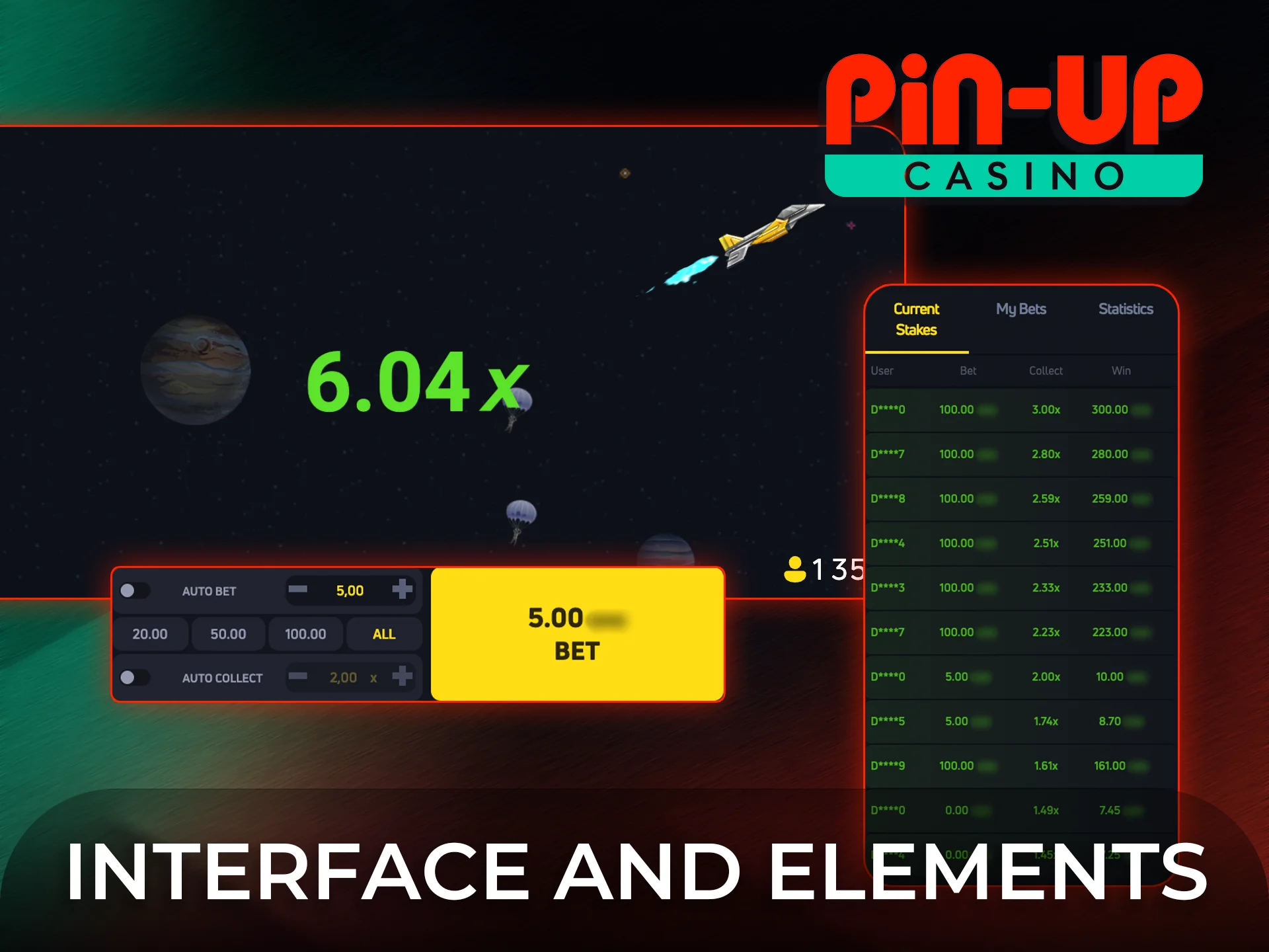 Explore the interactive interface and elements of JetX at Pin-Up.