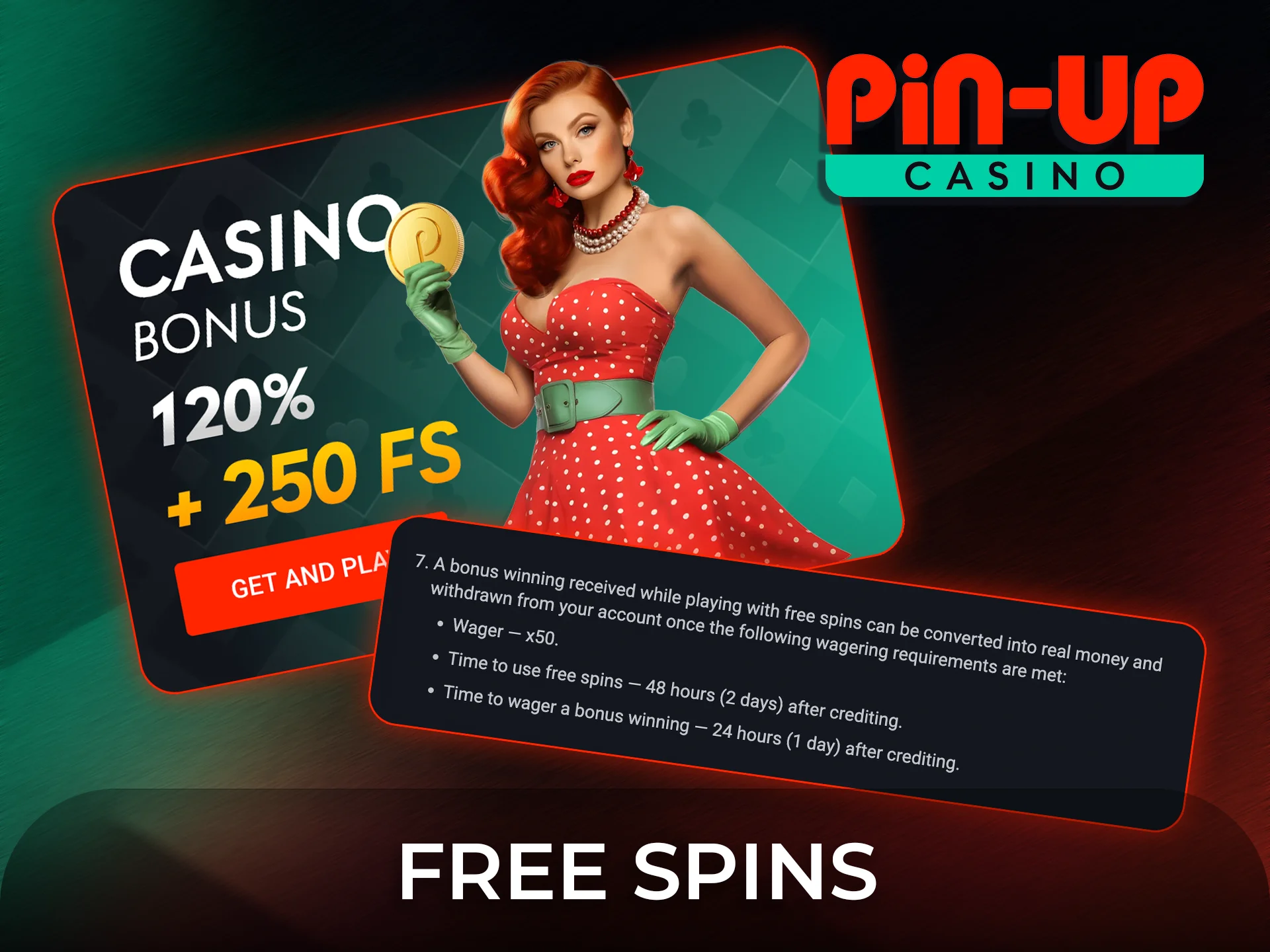 Get free spins to play popular slots at Pin-Up Casino.