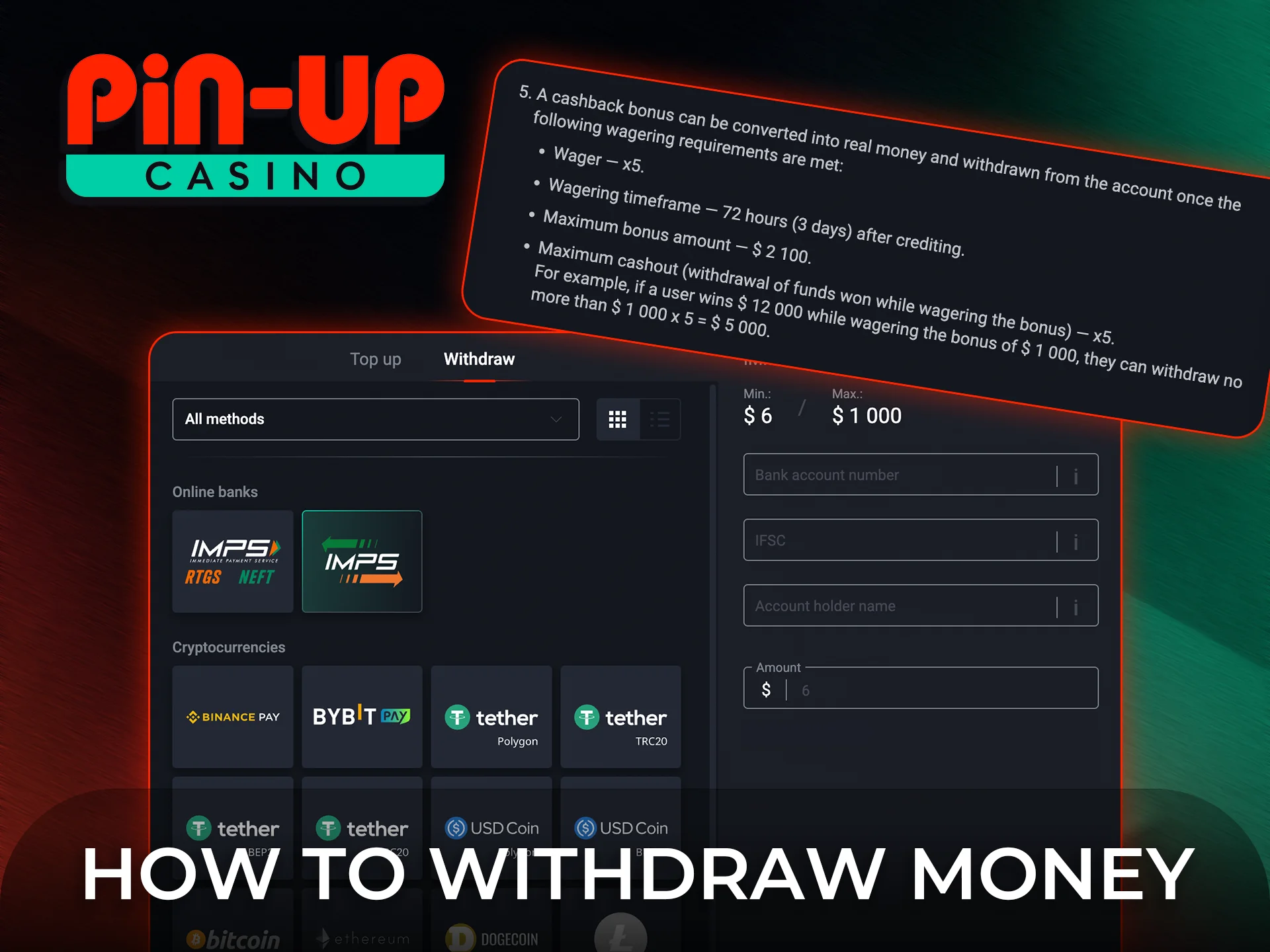 Learn how to withdraw the money earned through the Pin-Up program.