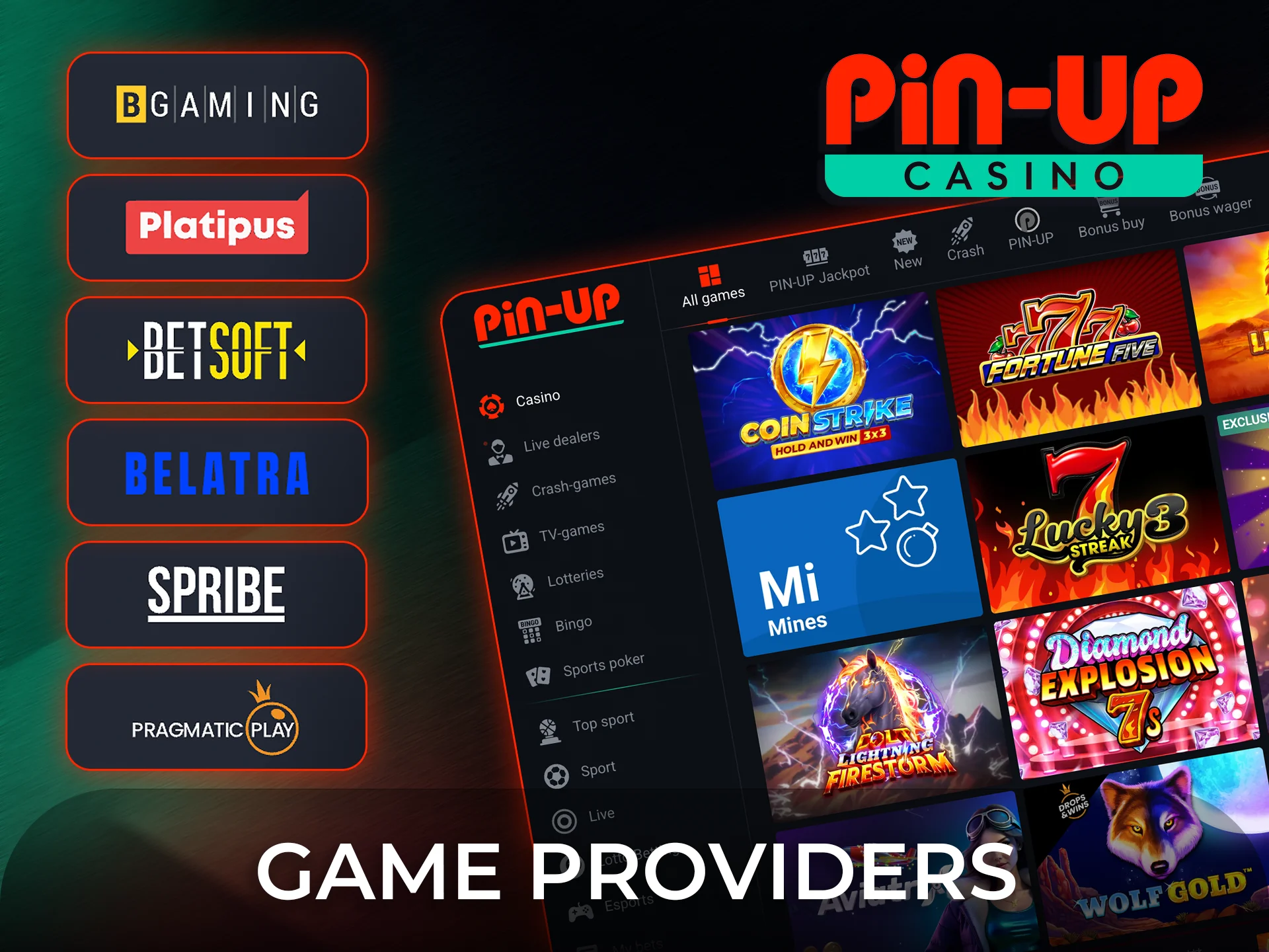 Discover world class game providers available on Pin-Up main site.