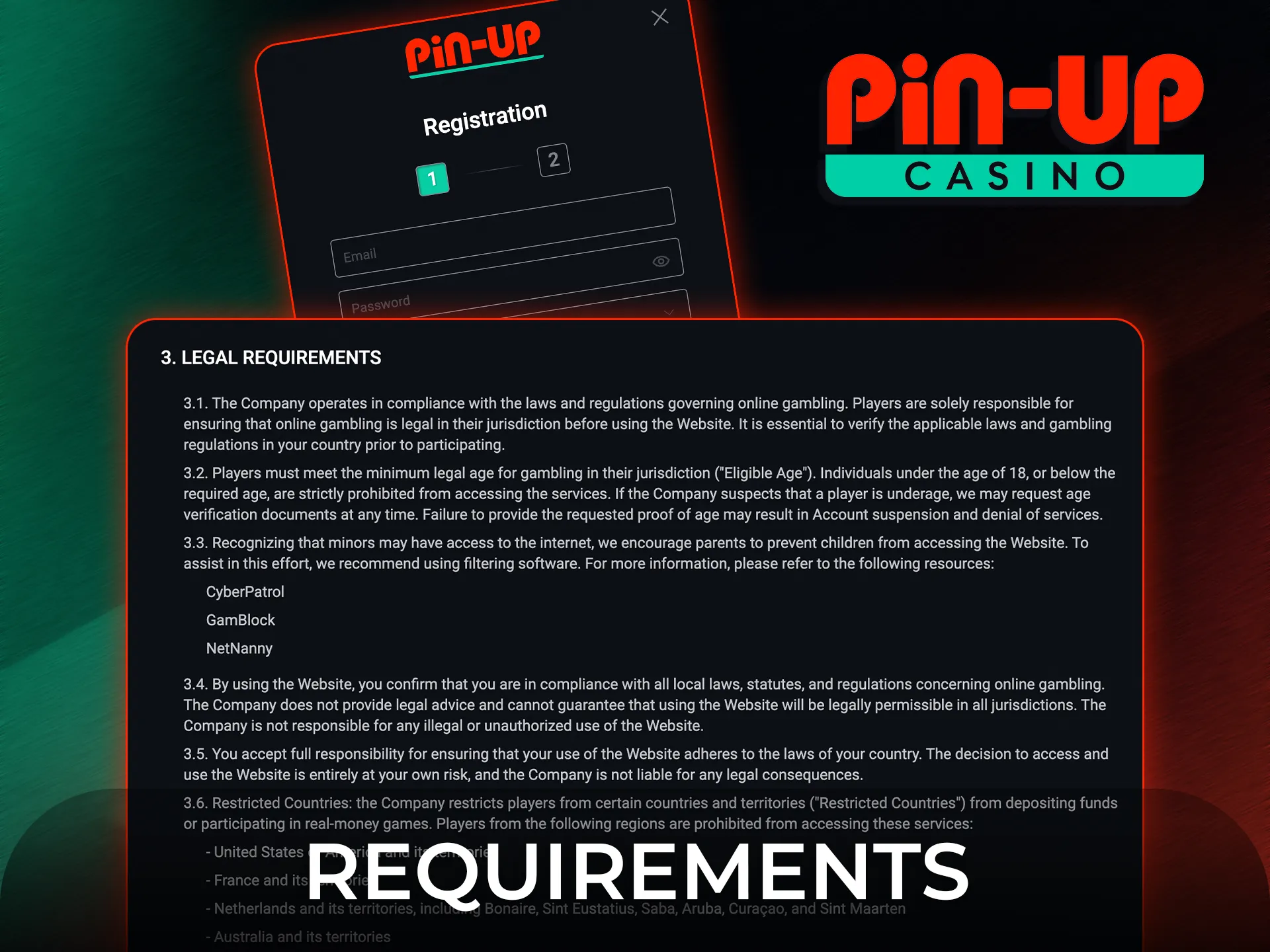 Check the official requirements for registration on the Pin-Up site.