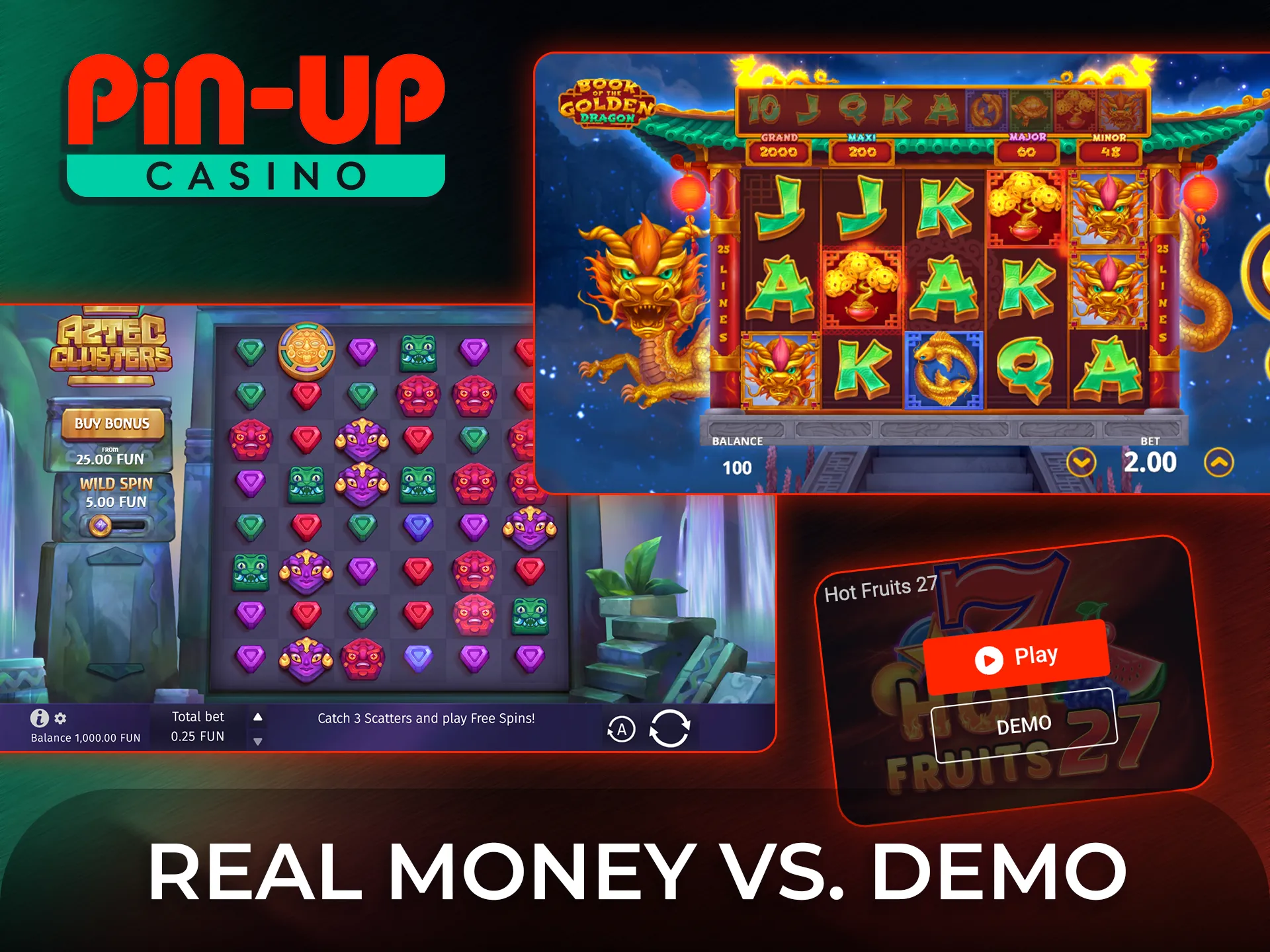 Compare real money slots vs demo slots to improve Pin-Up skills.