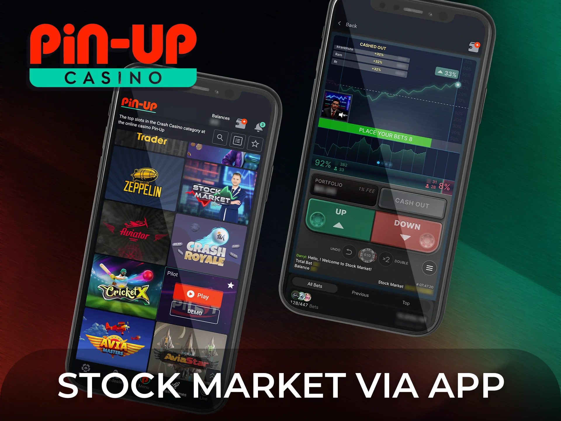 Play Stock Market via Pin-Up app for a mobile gaming experience.